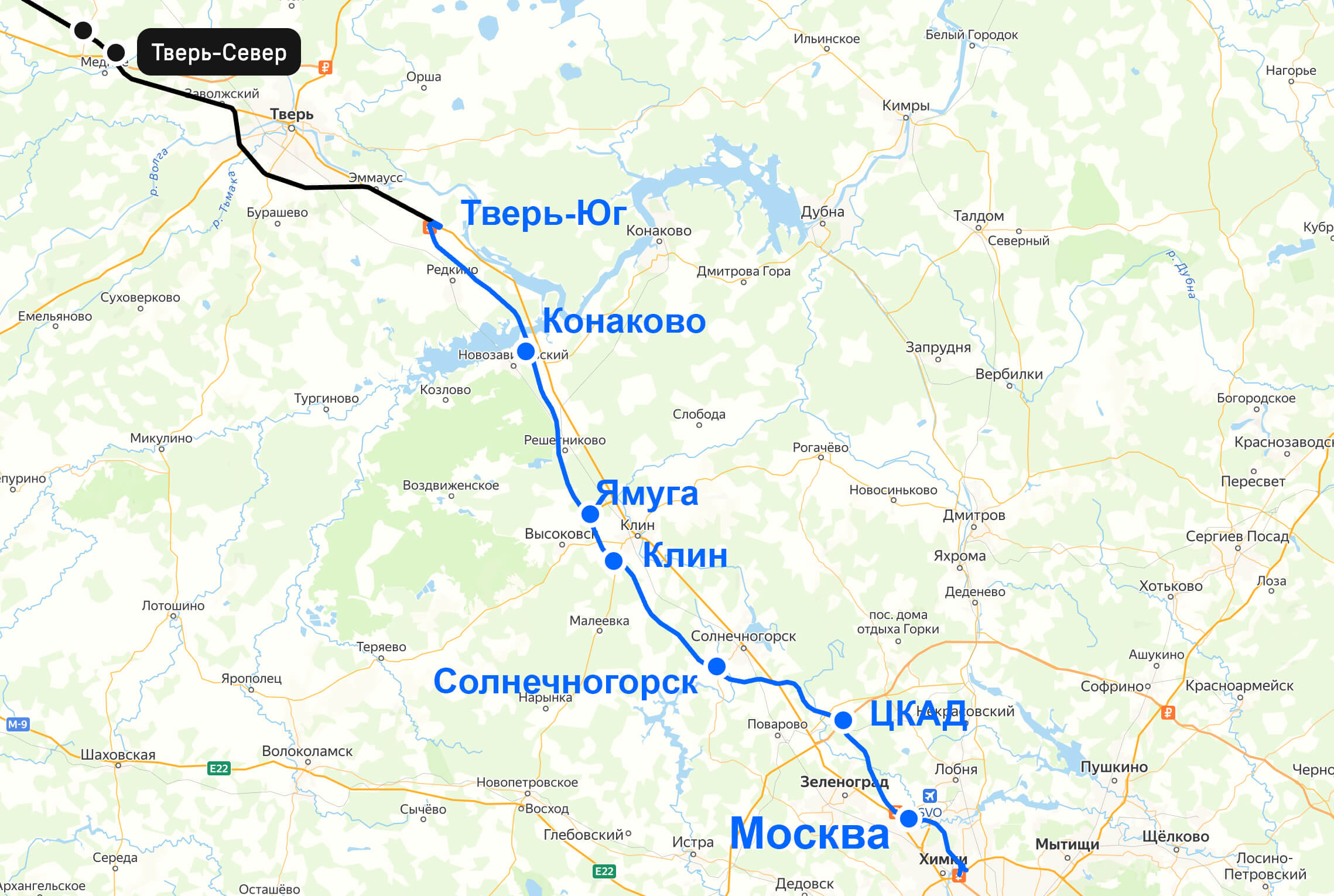 Карта М11: Москва - Тверь